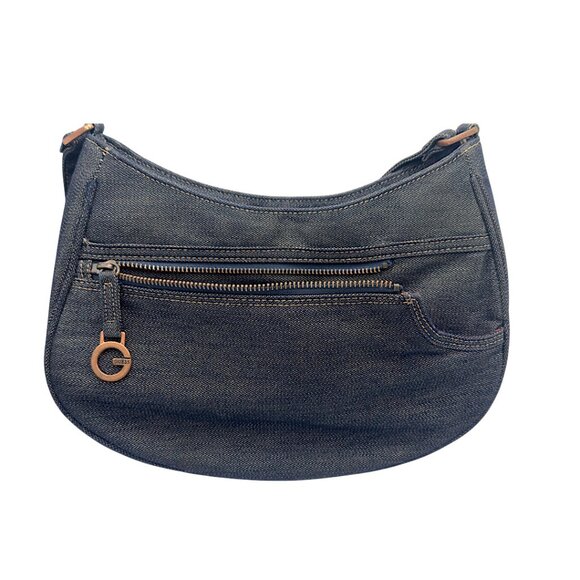 Guess Vintage Y2K Denim Shoulder Bag –Logo Charm, 10.5” Drop- Retro Red Interior - Picture 7 of 13